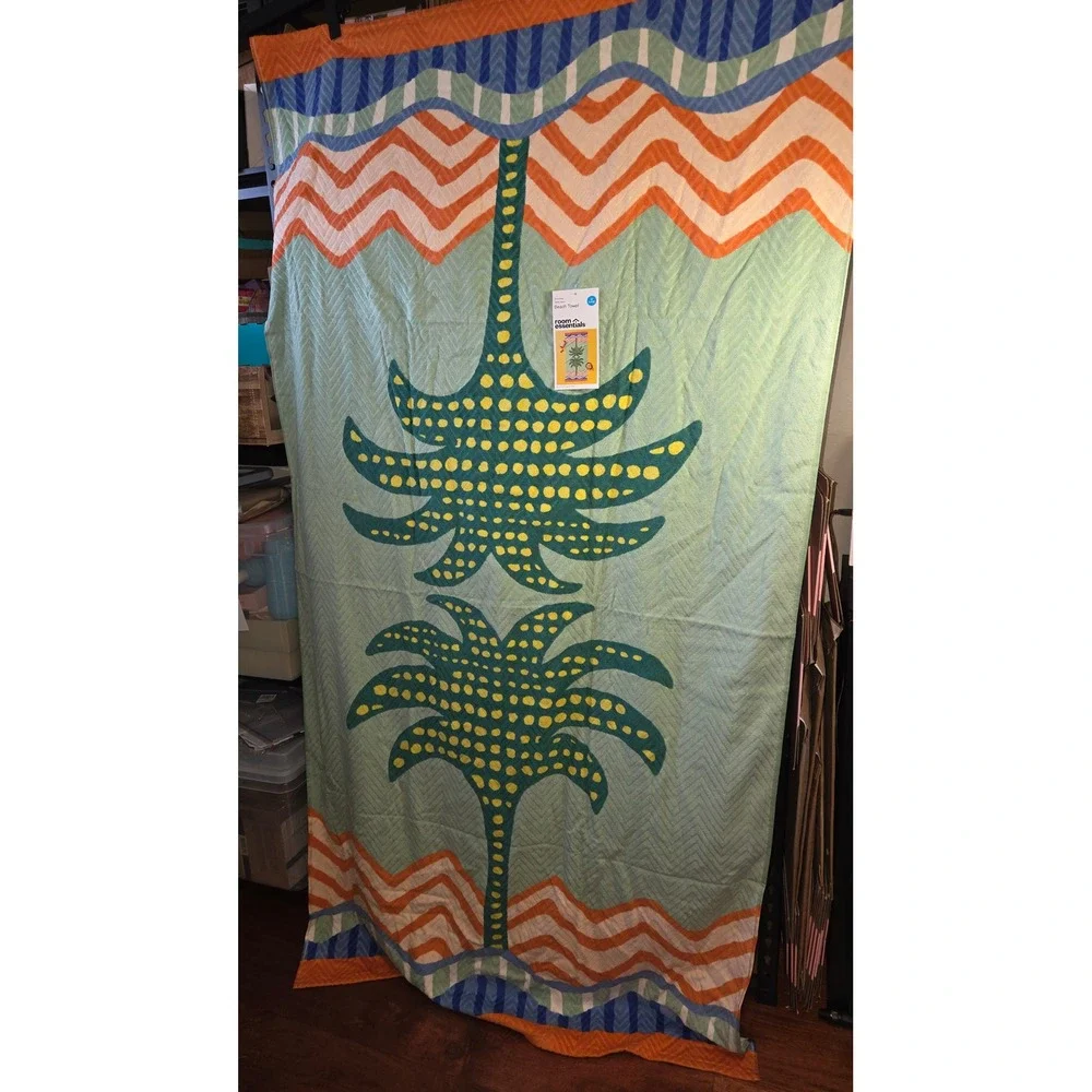 Room Essentials‎ Green Palm Tree Extra Long Cotton Beach Towel 36x72 New